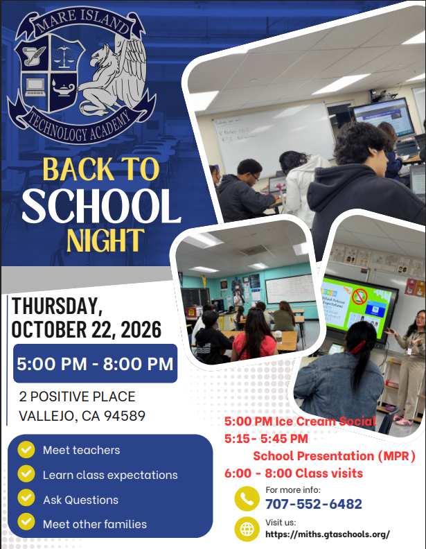 Back to School Night! Thursday, October 22, 2026
