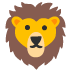 A stylized, cartoon-like illustration of a lion's face with a brown mane.