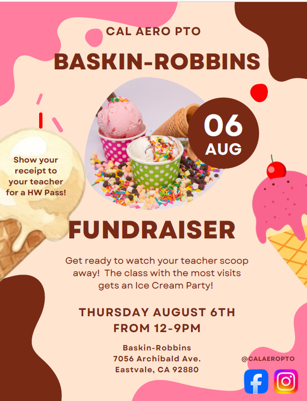 📢PTO Dine Out Event - Baskin Robbins Coming Up on Thursday, August 6th from 12-9 PM 🍨