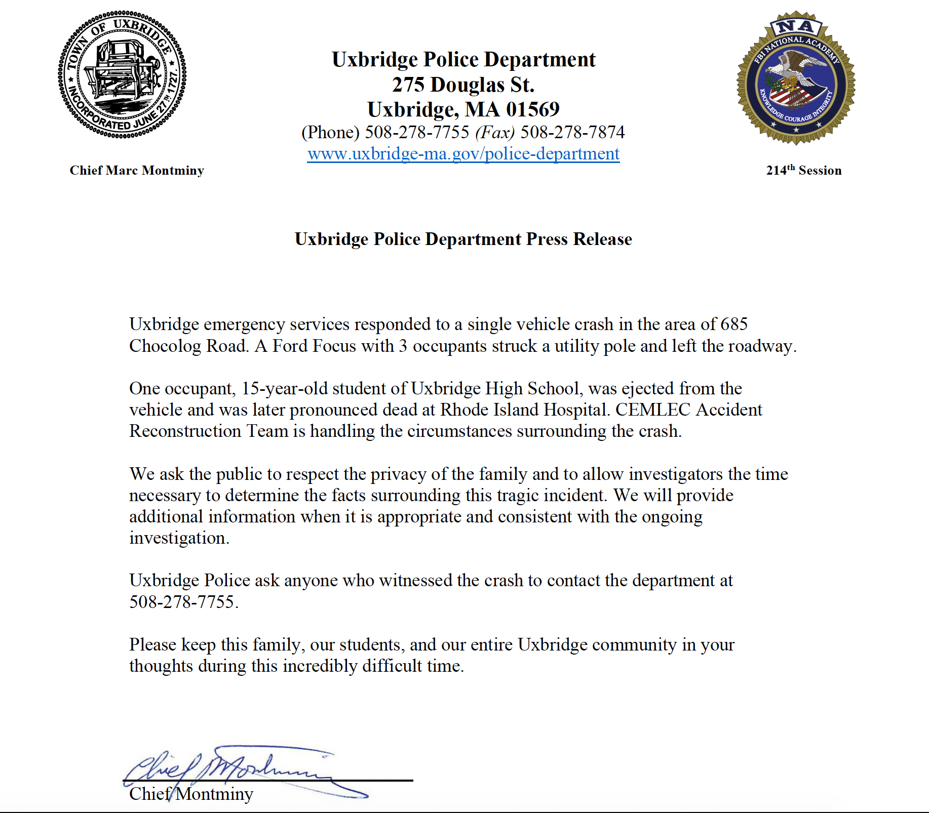 A Message to the Uxbridge Public Schools Community