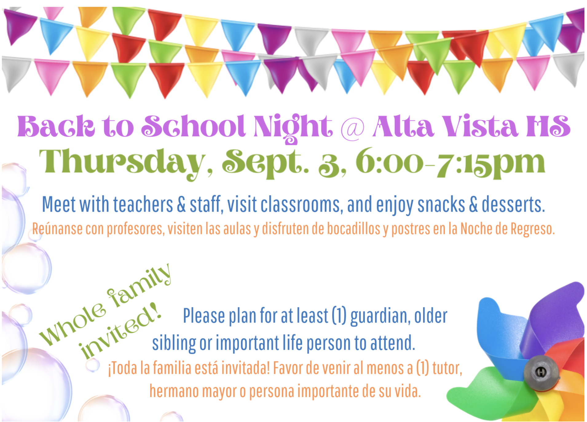 AVHS Back to School Night is Tomorrow, September 3, 6-7:15pm!