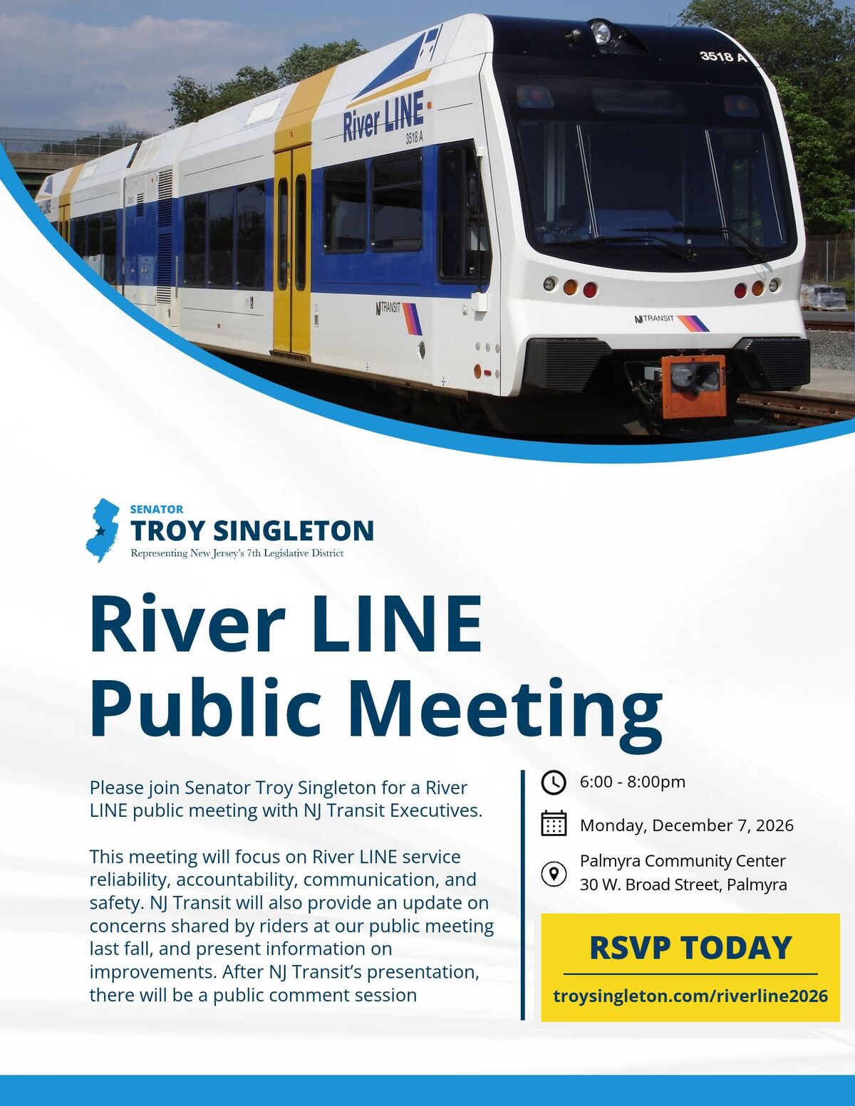 RSVP: Sen Singleton's River LINE Public Meeting w/ NJ TRANSIT