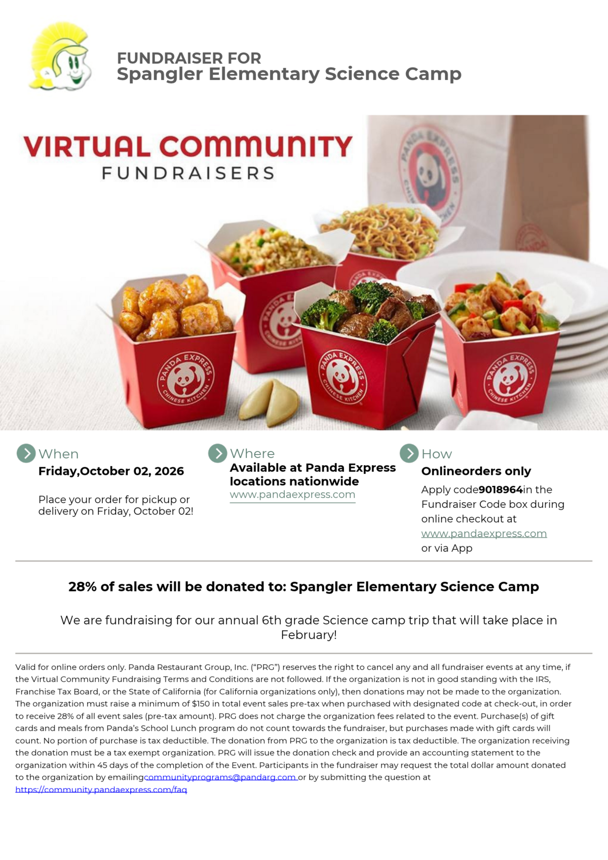 Panda Express Fundraiser 10/2
