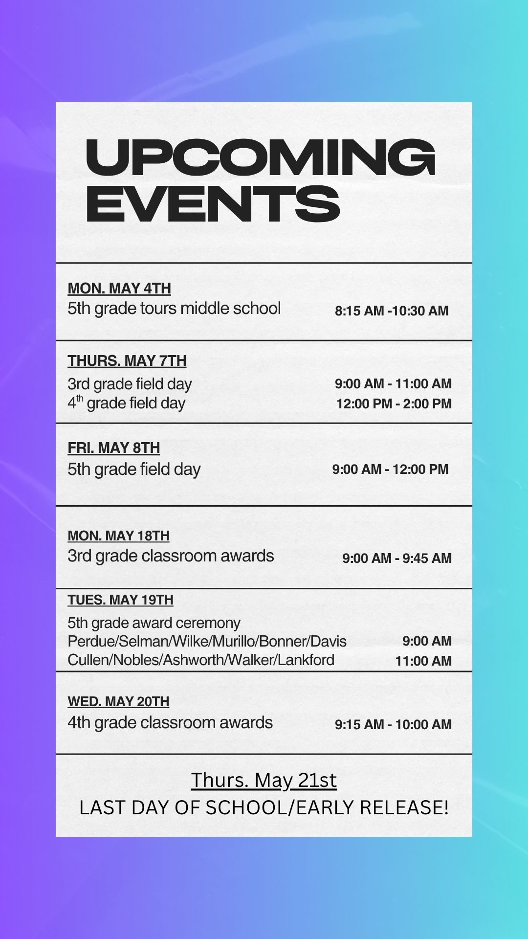 IMPORTANT DATES!