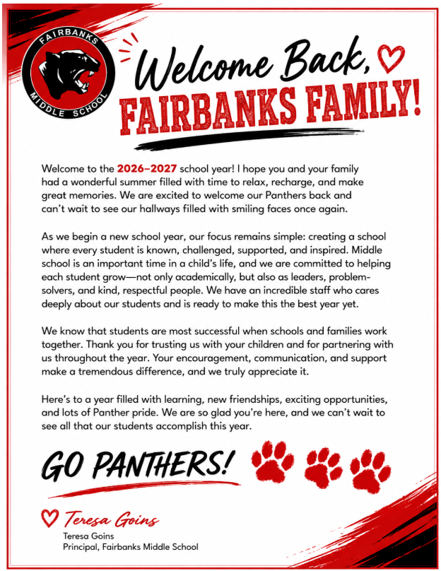 Welcome Back to School Letter to Parents