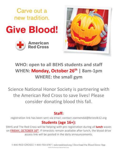 Red Cross Blood Drive at BEHS Monday October 26!