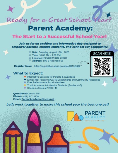 Upcoming Parent Academy, Sat. Aug. 15th.