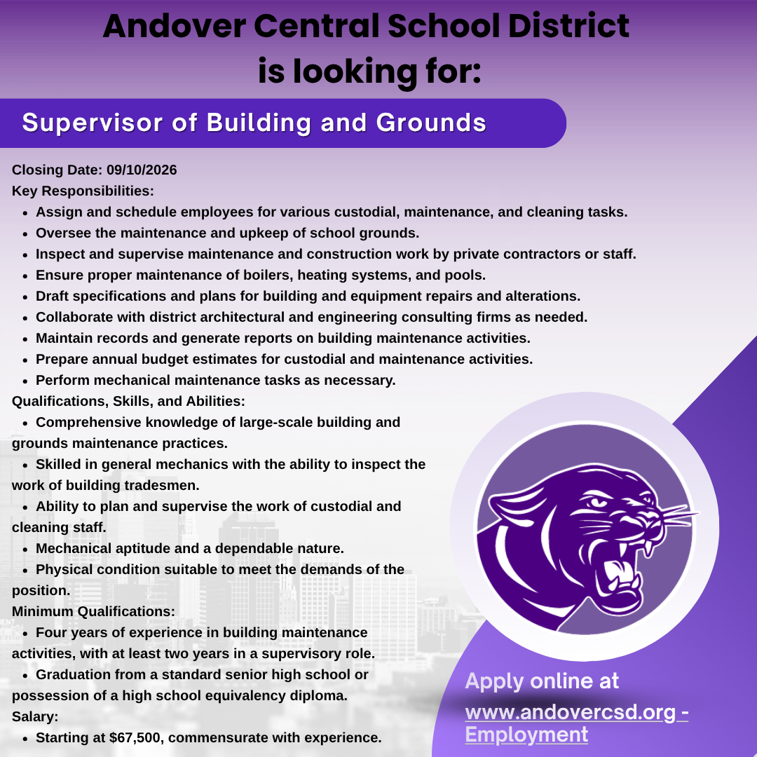 🌟 Exciting Career Opportunity: Supervisor of Buildings and Grounds 🌟