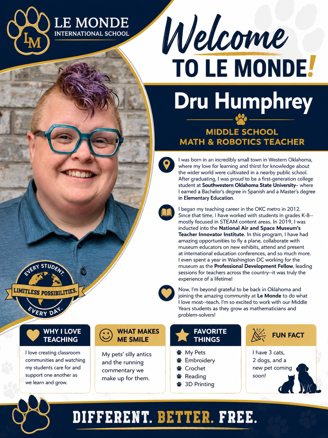 Welcome Dru to Le Monde - Math! LEGO Robotics! Middle School