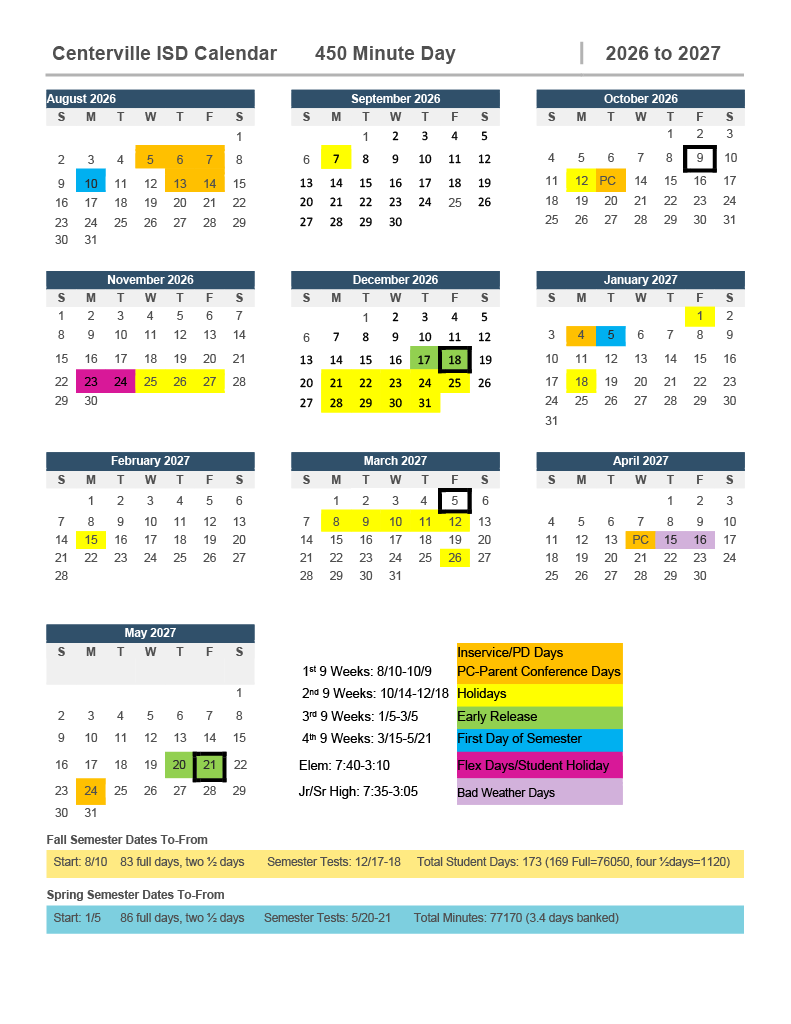 2026-2027 School Calendar