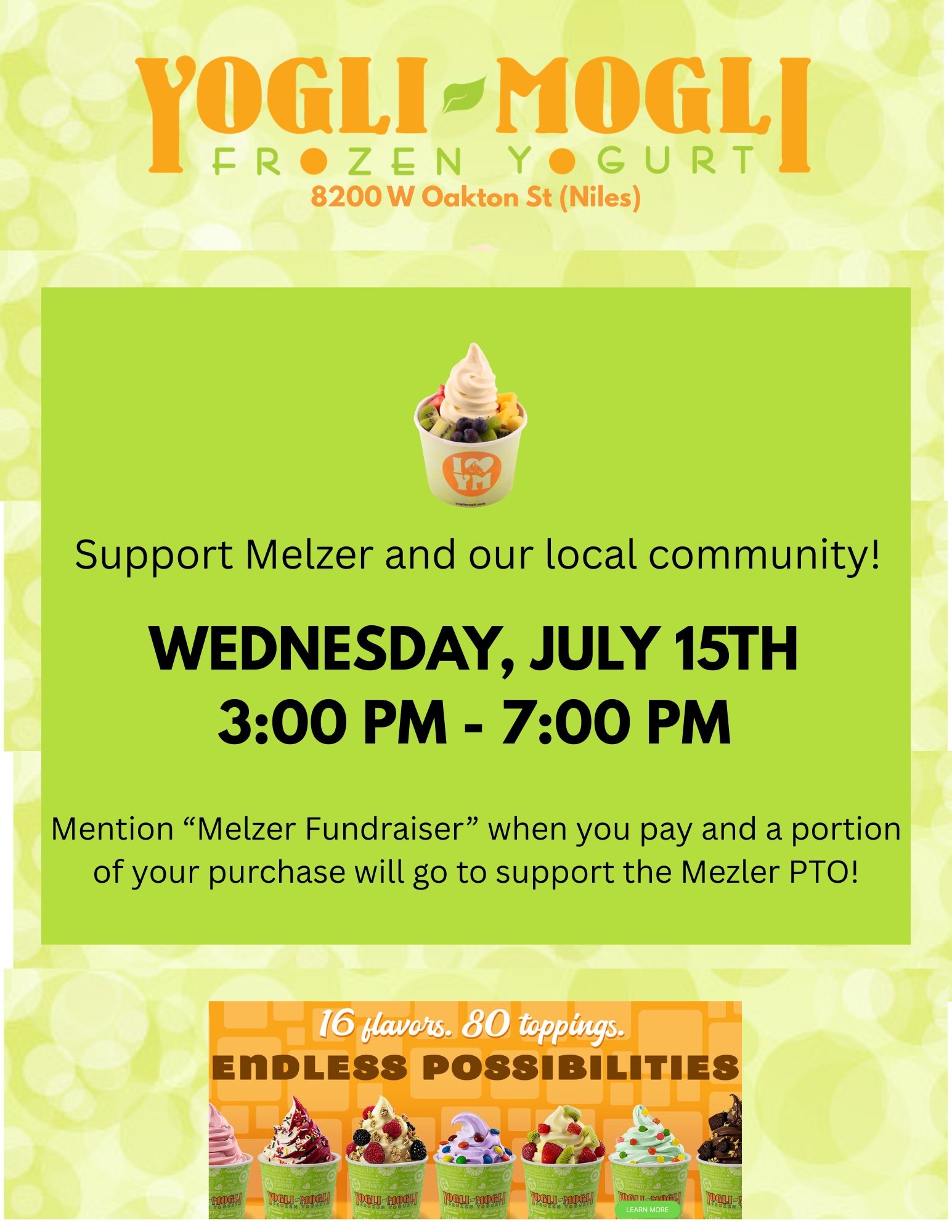 Melzer PTO Yogli Mogli Fundraiser 