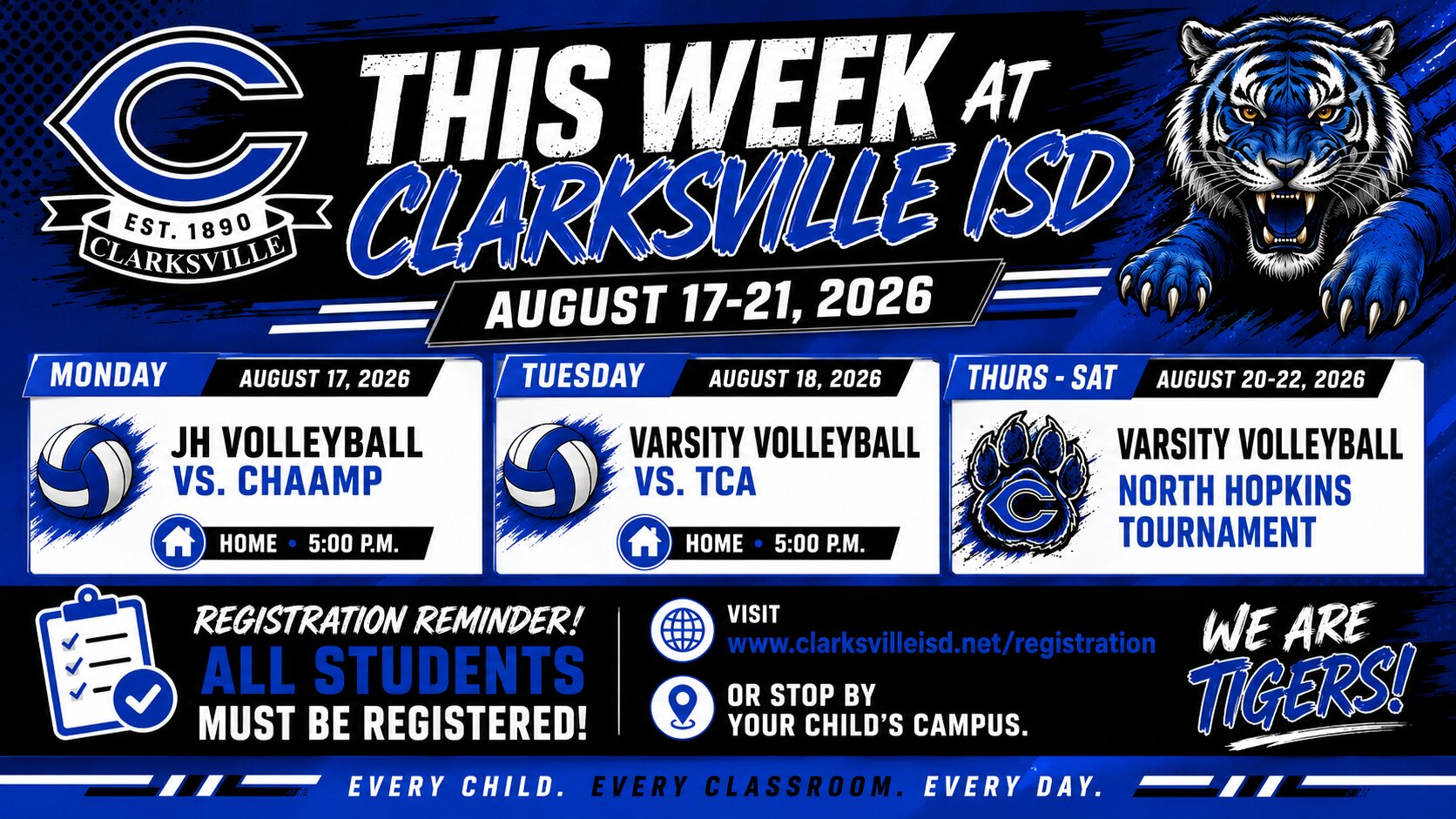 Clarksville ISD: August 17-21, 2026