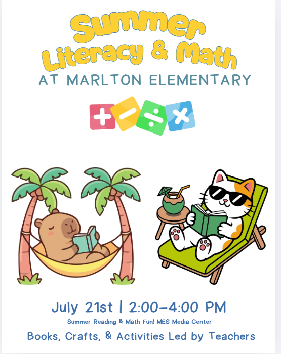 MES Summer Literacy and Math Event - next Tuesday, July 21st