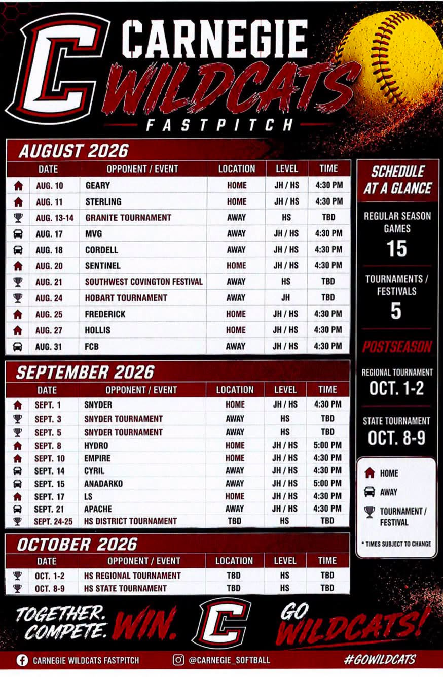 2026 Lady Wildcats Fastpitch Softball Schedule