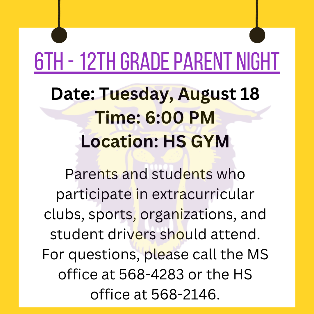 Mark your Calendars: 6th-12th Grade Parent Night