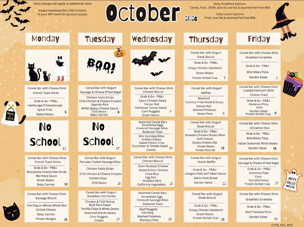 October Lunch Menu