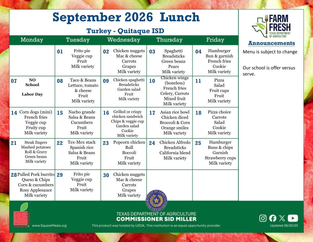 September Lunch Menu