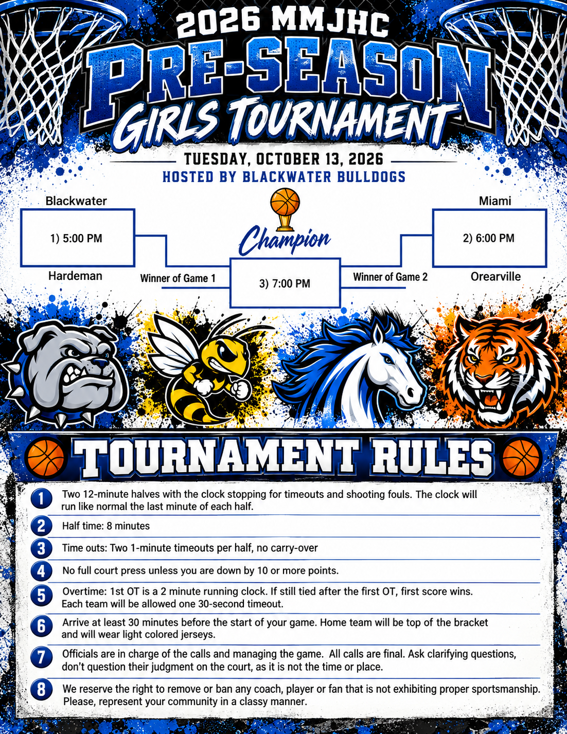 10/13 Girls Basketball Preseason Tournament Bracket and Rules