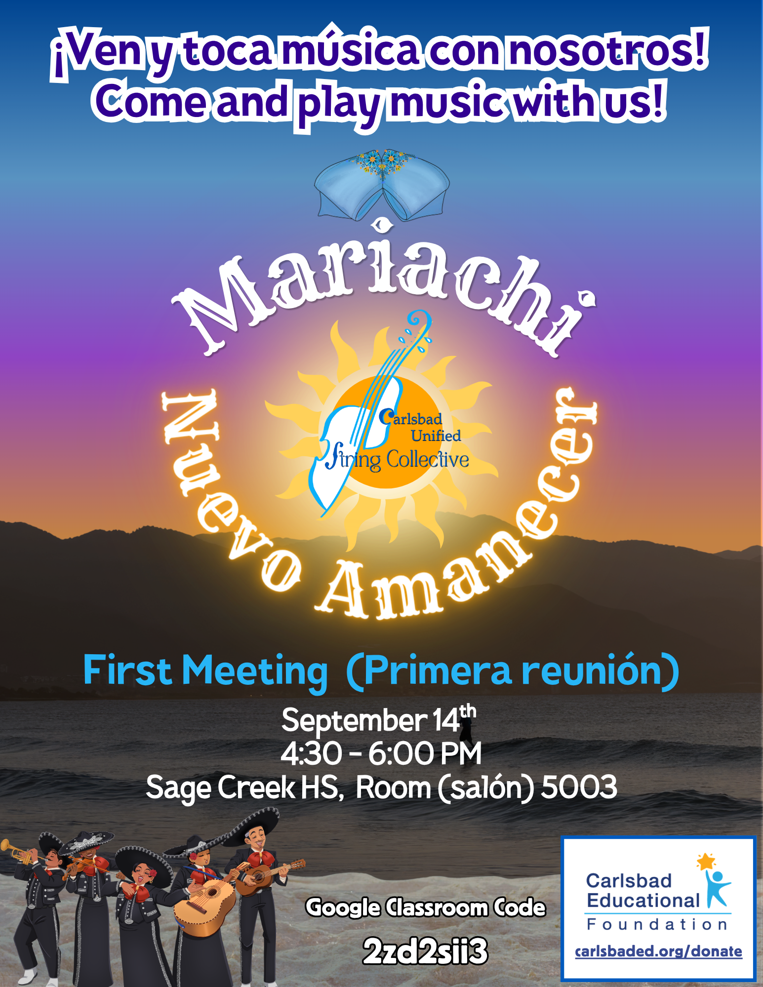 Check out Mariachi Nuevo Amanecer on MONDAY 9/14 at 4:30 PM (1st meeting)