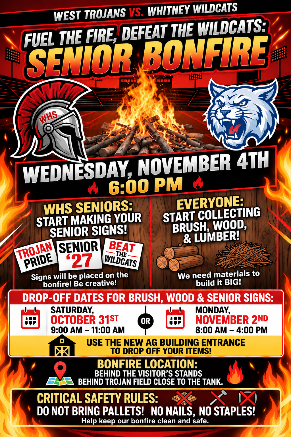 Bonfire Drop Off Times and Locations! 