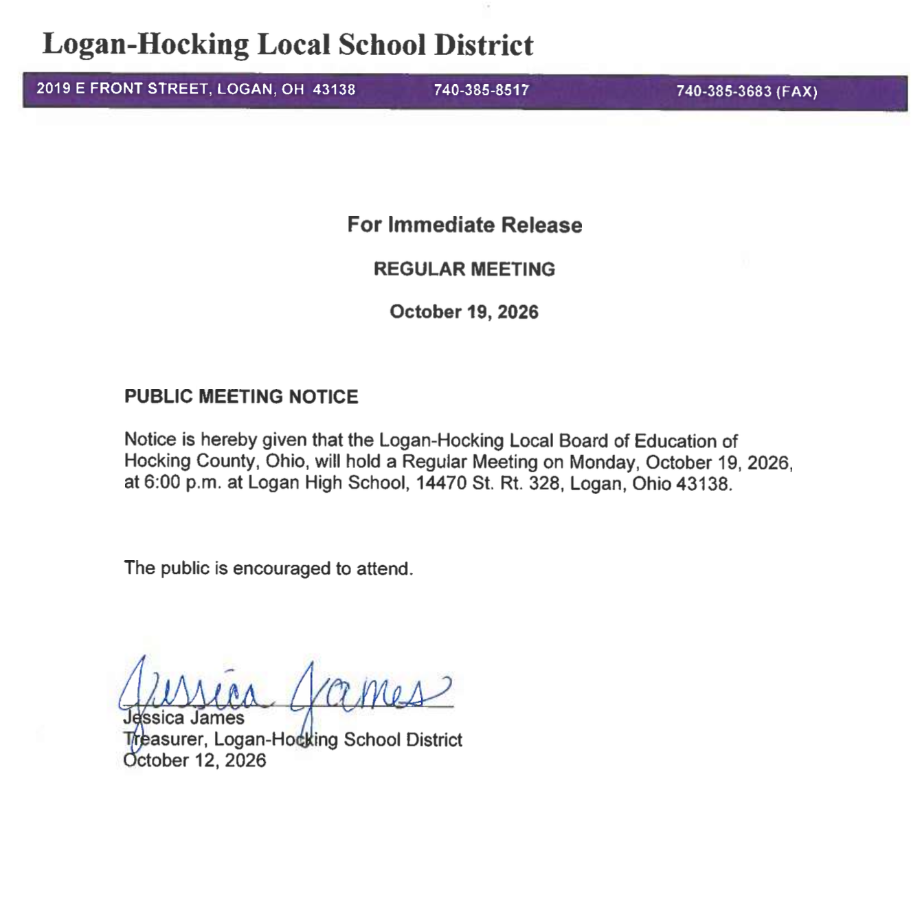 Regular Meeting of the Board of Education