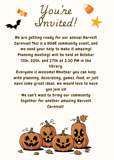 Harvest Carnival Planning Is Underway! Volunteers & Candy Donations Needed!