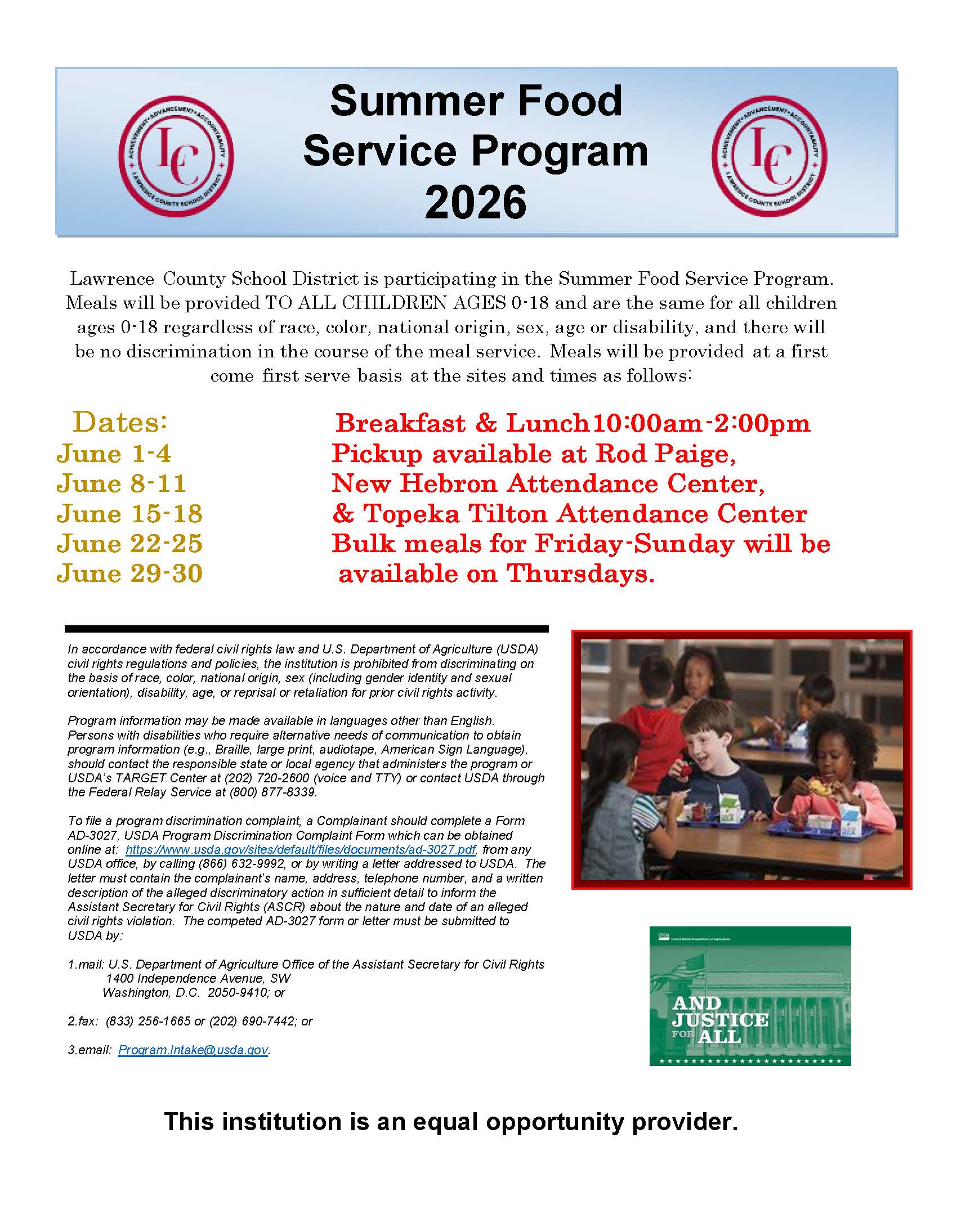 Summer Food Service Program Available in June