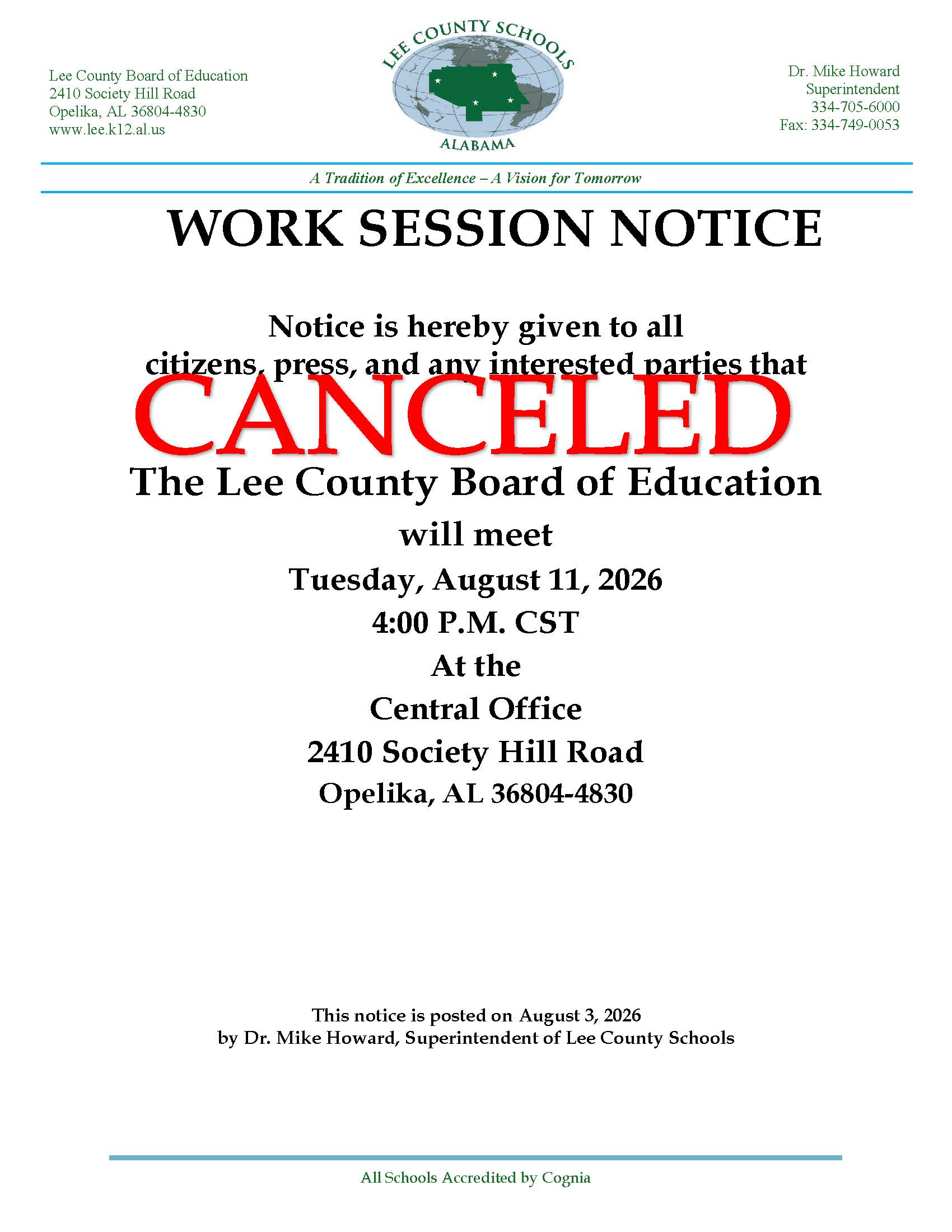Work Session Notice