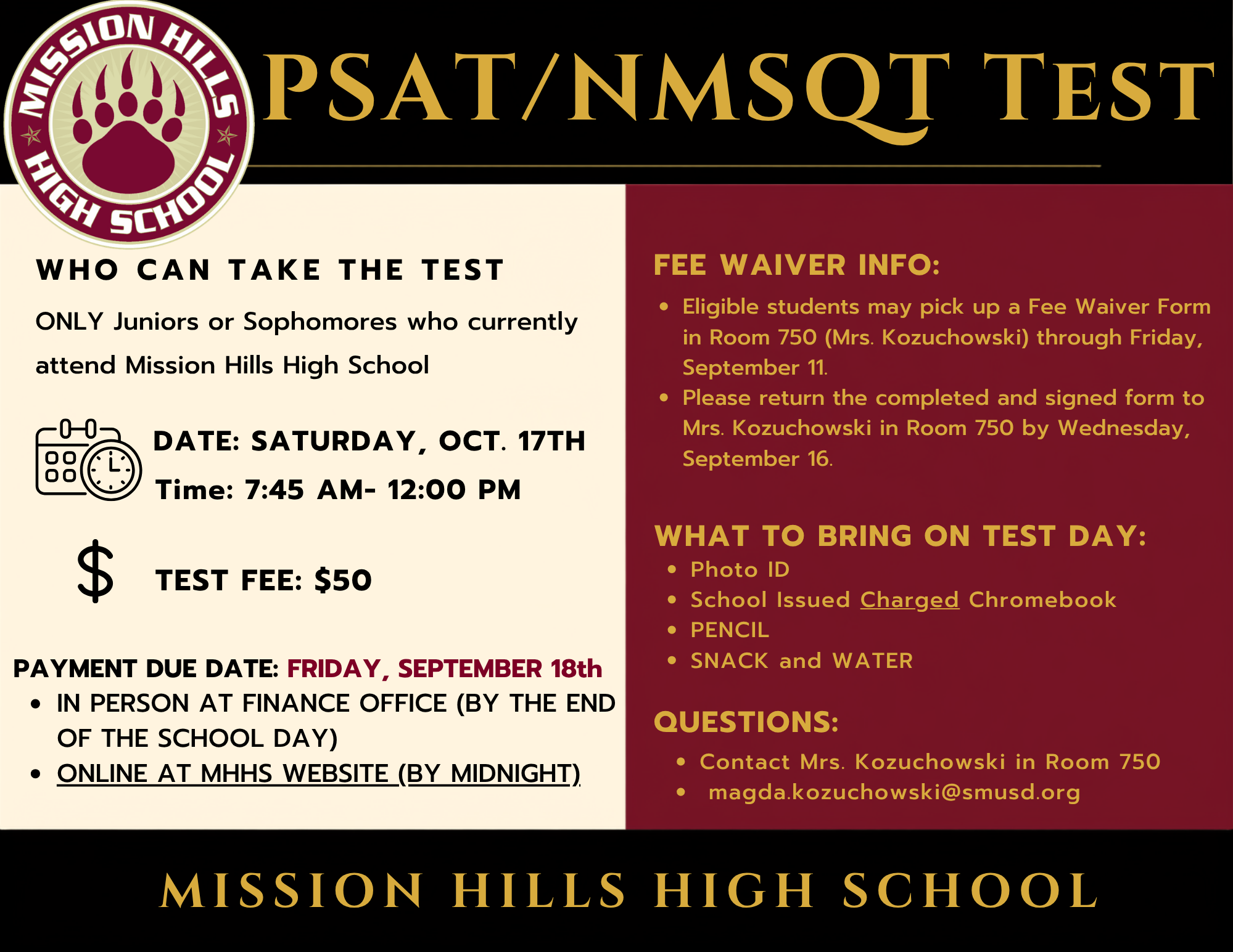 PSAT/NMSQT Test Information and Deadlines 
