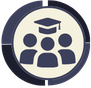 An icon depicting three stylized figures with a graduation cap above them.