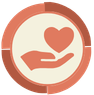 An icon depicting a hand gently holding a heart, symbolizing care and support.