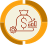 An icon depicting a money bag with a dollar sign, a bar graph showing growth, and a gear.