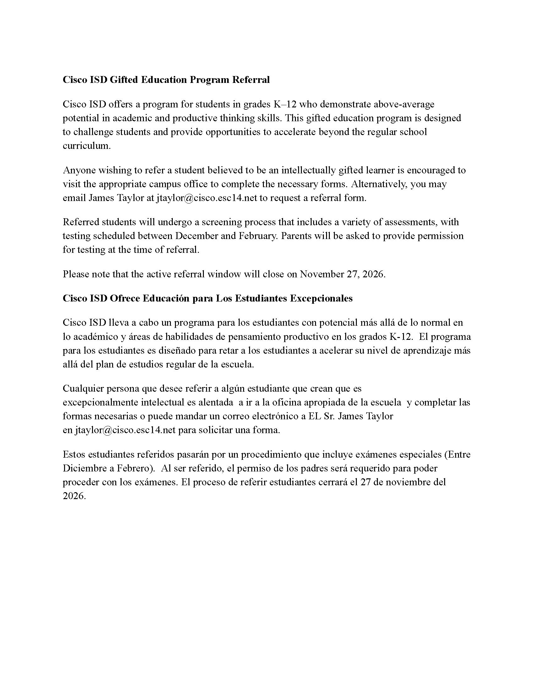 GT Referral Announcement 2026