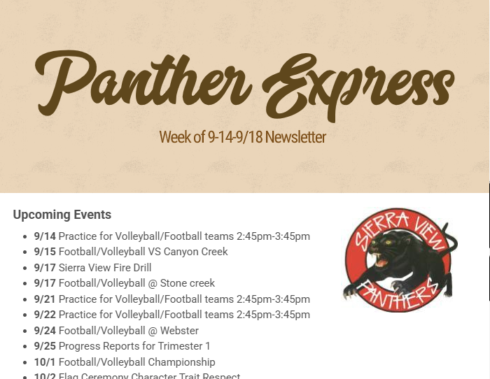 Panther Express Week 9/14-9/18