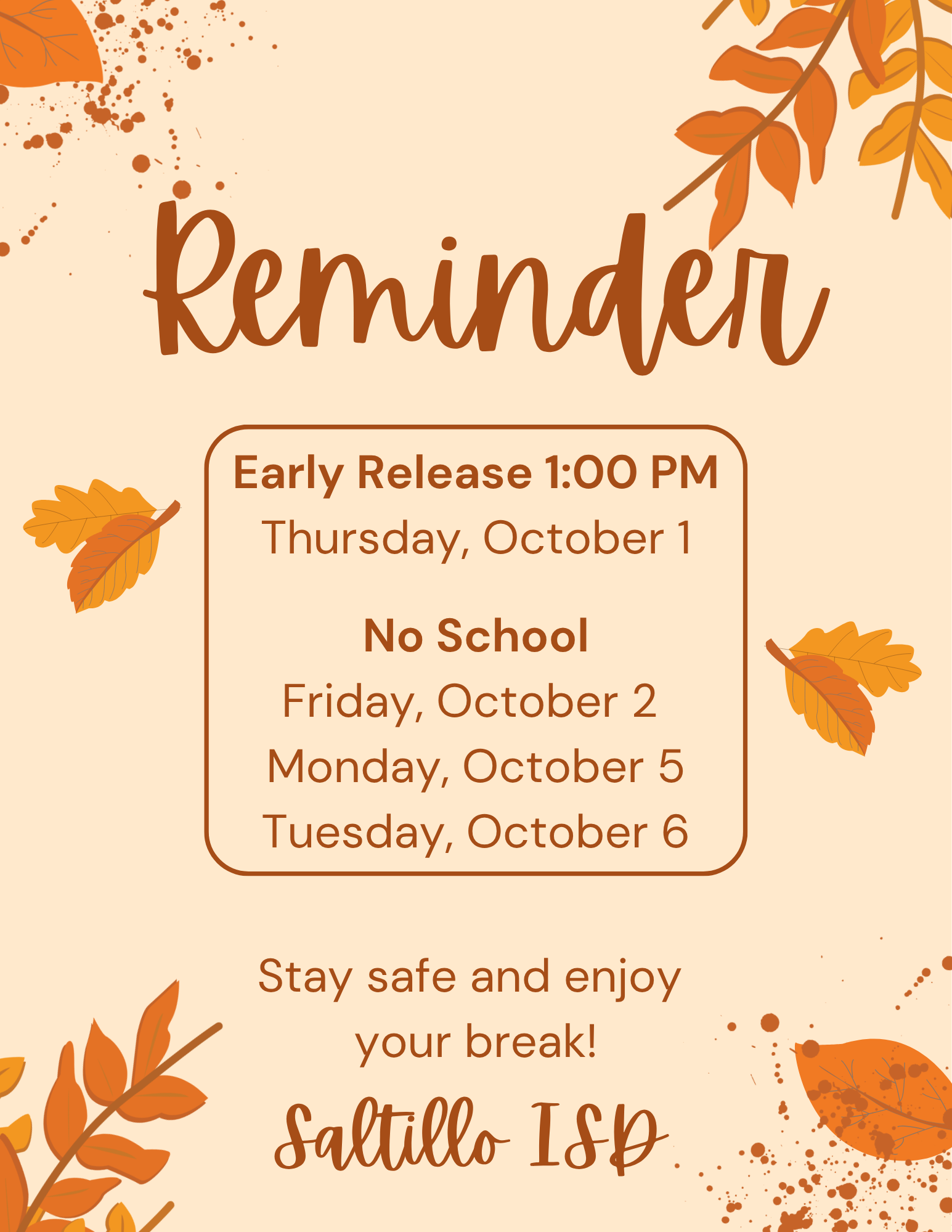 Reminder: Early Release