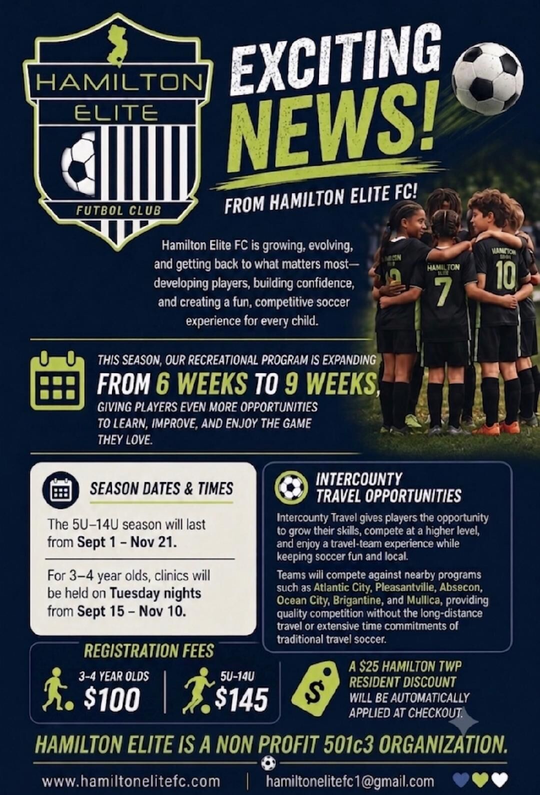 Hamilton Elite Rec Soccer Registration Info