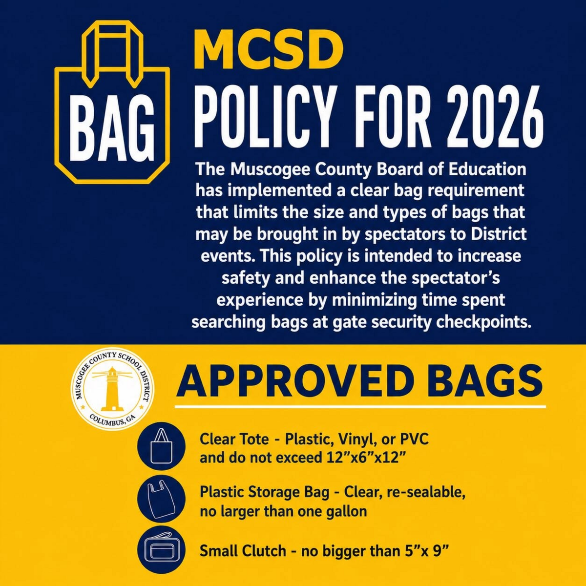 graphic showing what is acceptable to carry into the ball game.