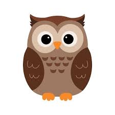 A cute, cartoon owl with large, dark eyes and brown feathers.
