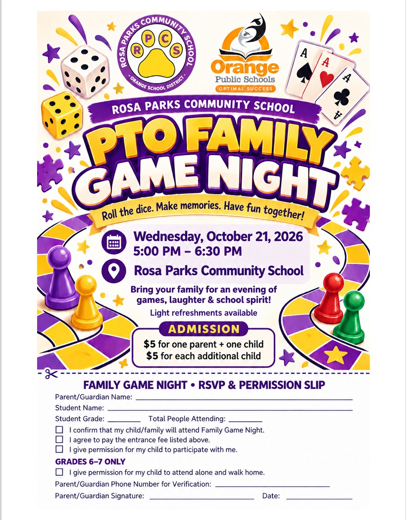 🎲🎉 Family Game Night at Rosa Parks Community School! 🎉🎲