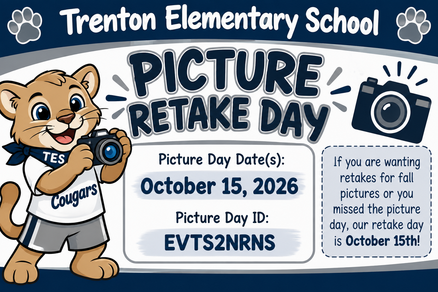 TES Picture Day Retakes October 15th
