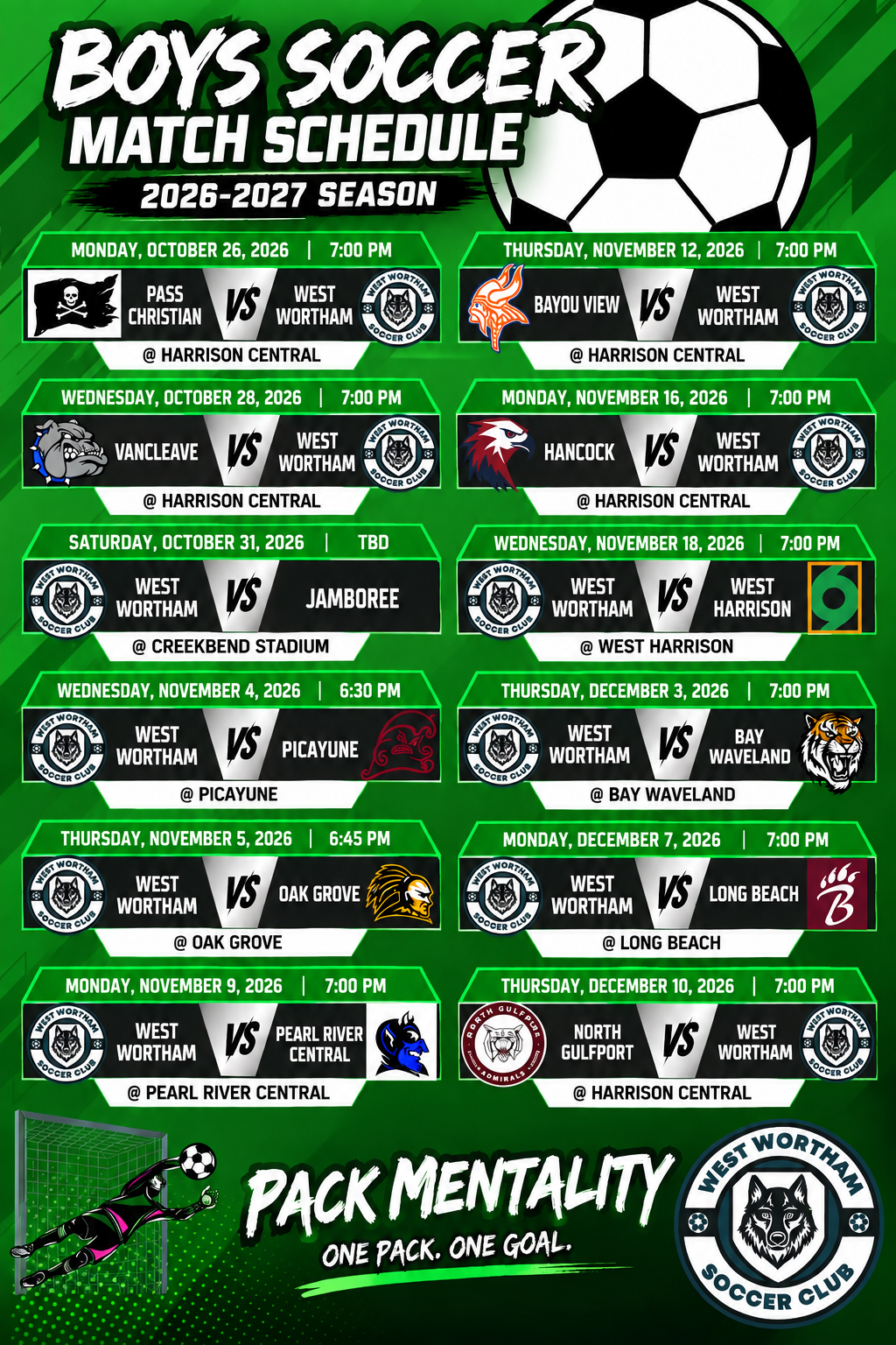 WW Boys Soccer Match Schedule 