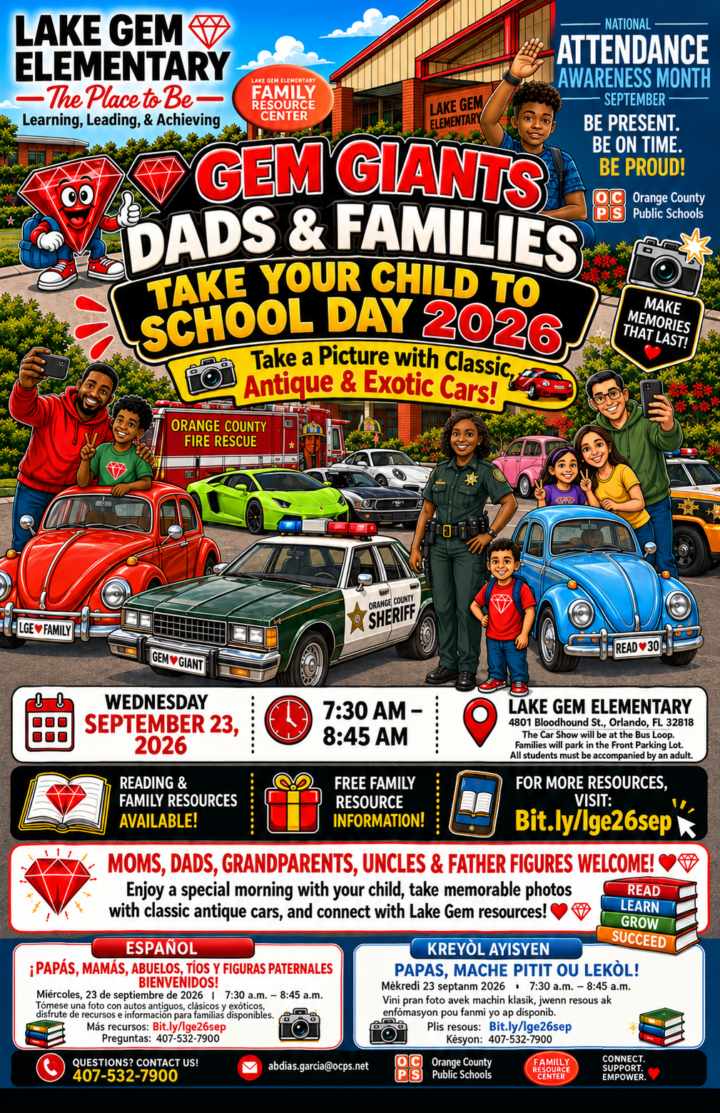 LGE All Pro Dad "Dads Bring Your Child to School" Day Family Celebration on Wednesday, September 23, 2026, from 7:30 AM to 8:45 AM. All LGE Families are Invited!