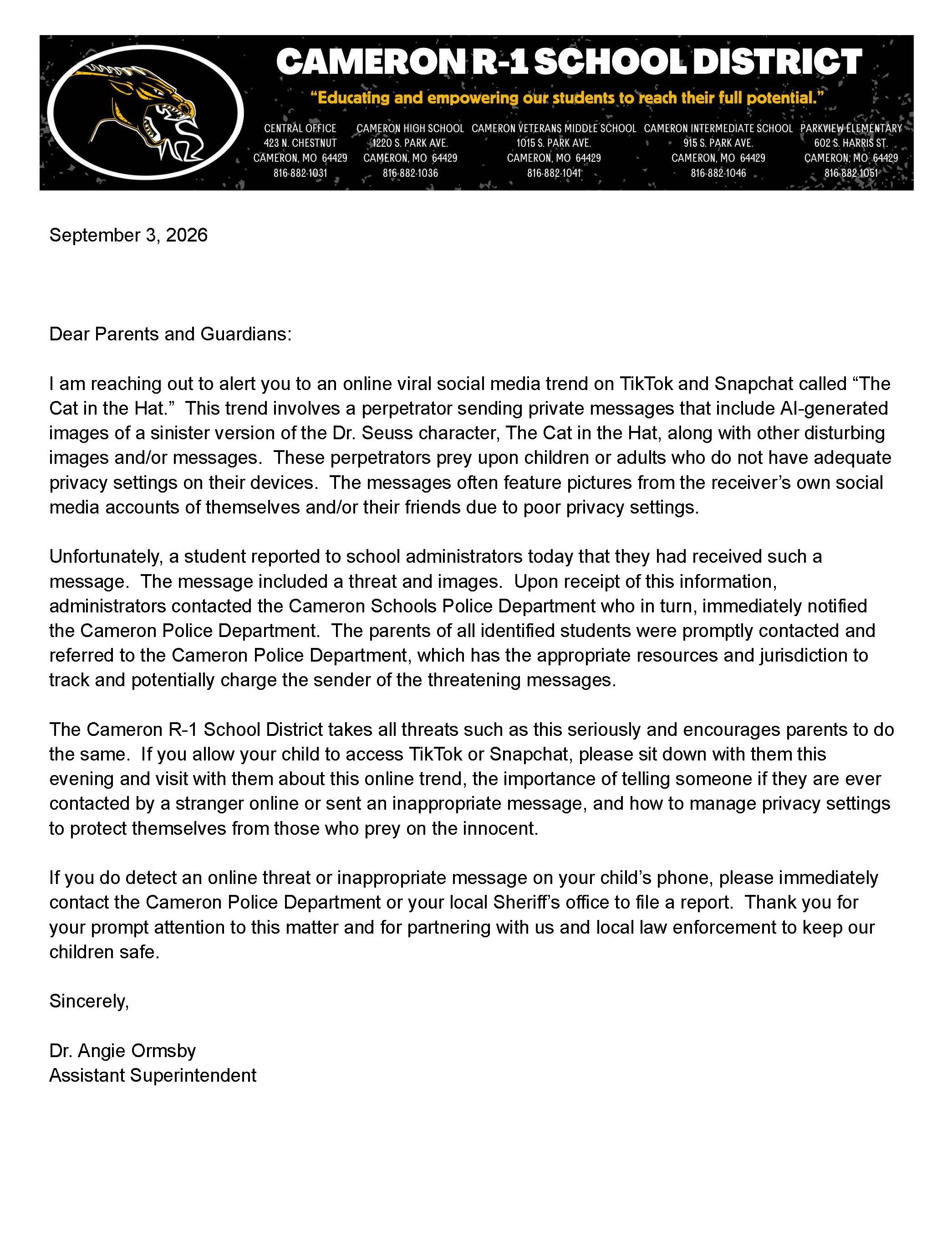 Important Parent Notification of Disturbing Online Trend