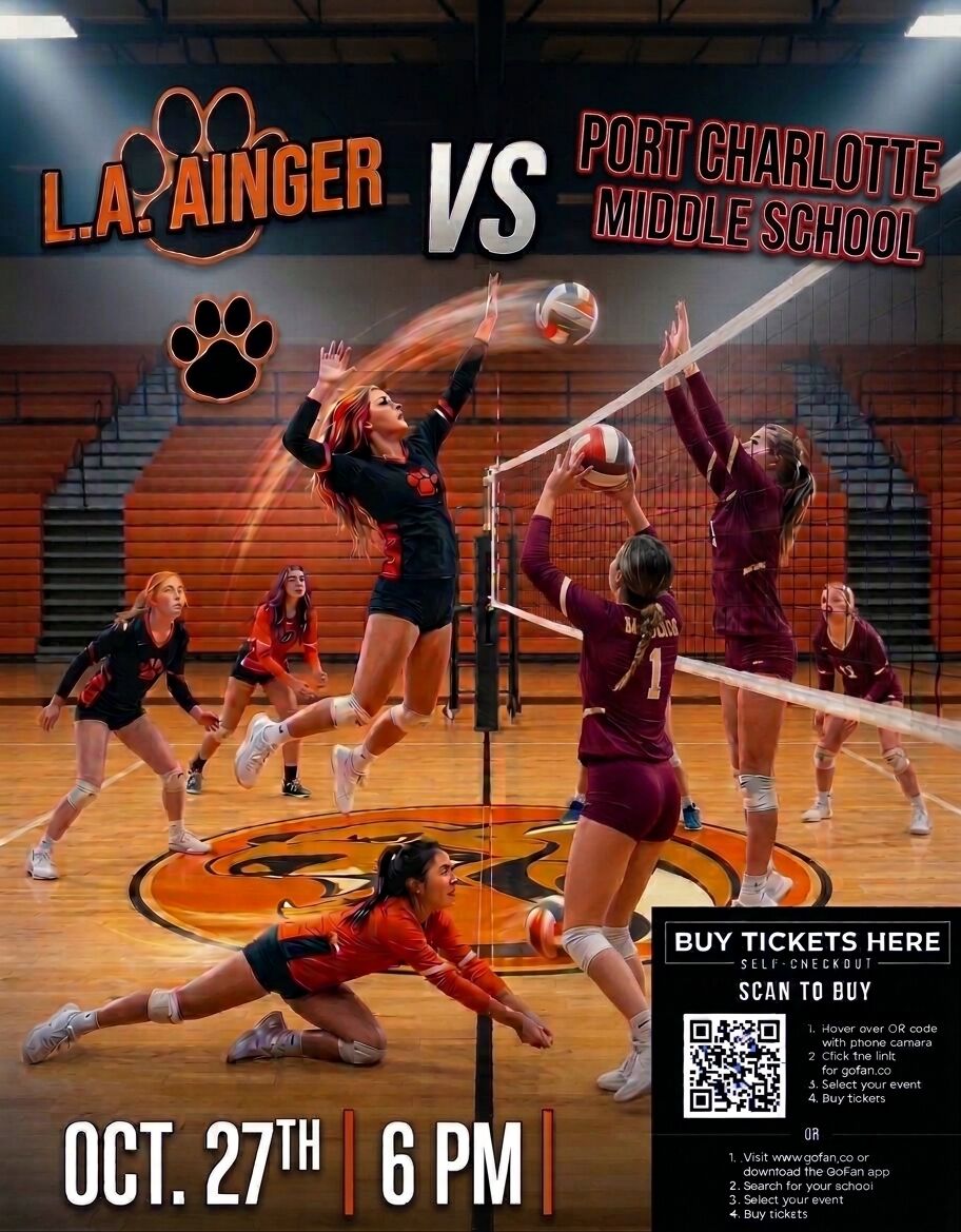 Lady Cougars Volleyball Tonight 10/27 @ Port Charlotte Middle