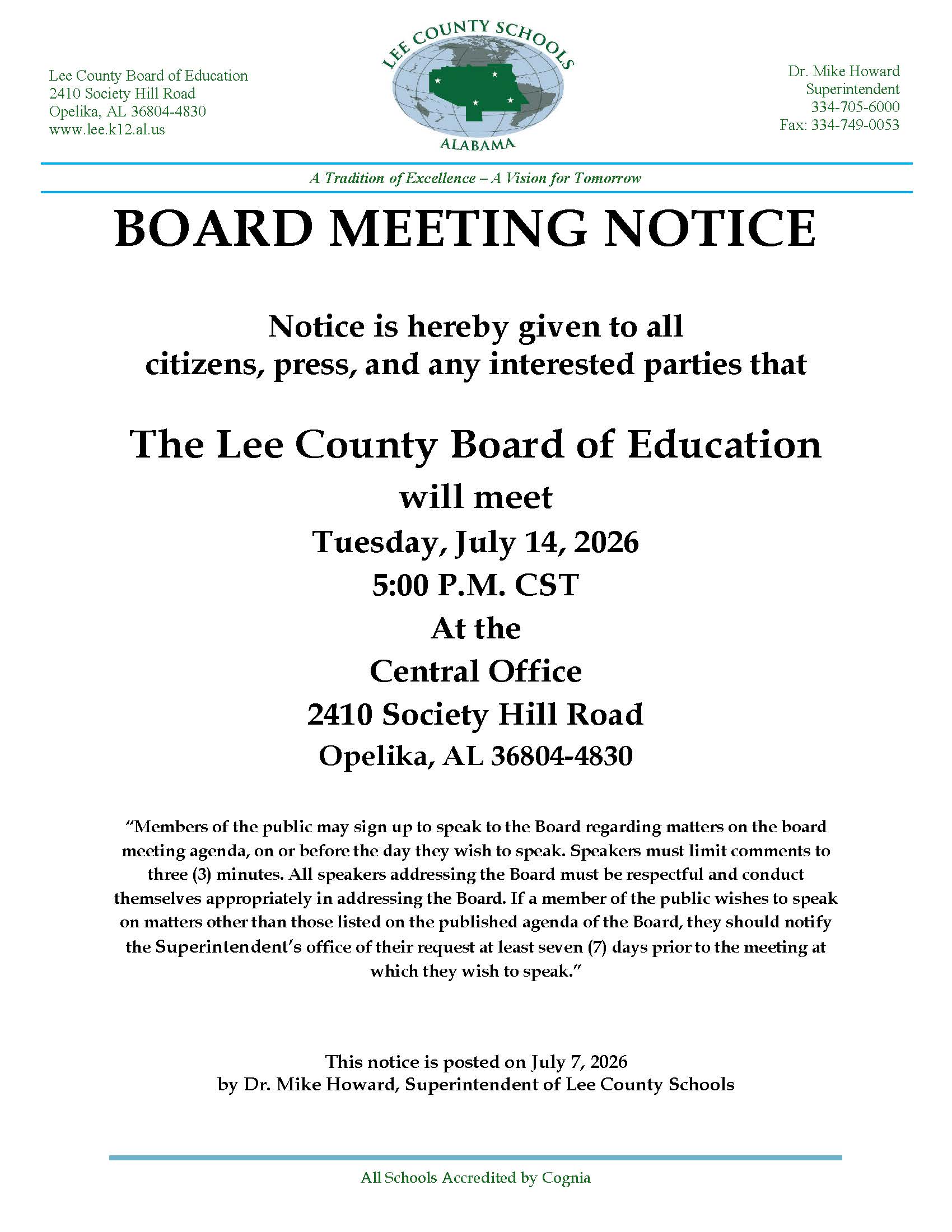 Board Meeting Notice