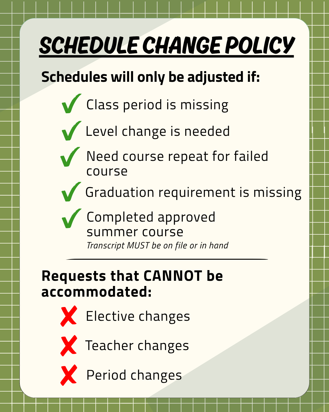 Hey Bobcats!! Just a reminder: the deadline to request schedule changes for Tri 1 is coming up!!  DEADLINE: Sept 8th