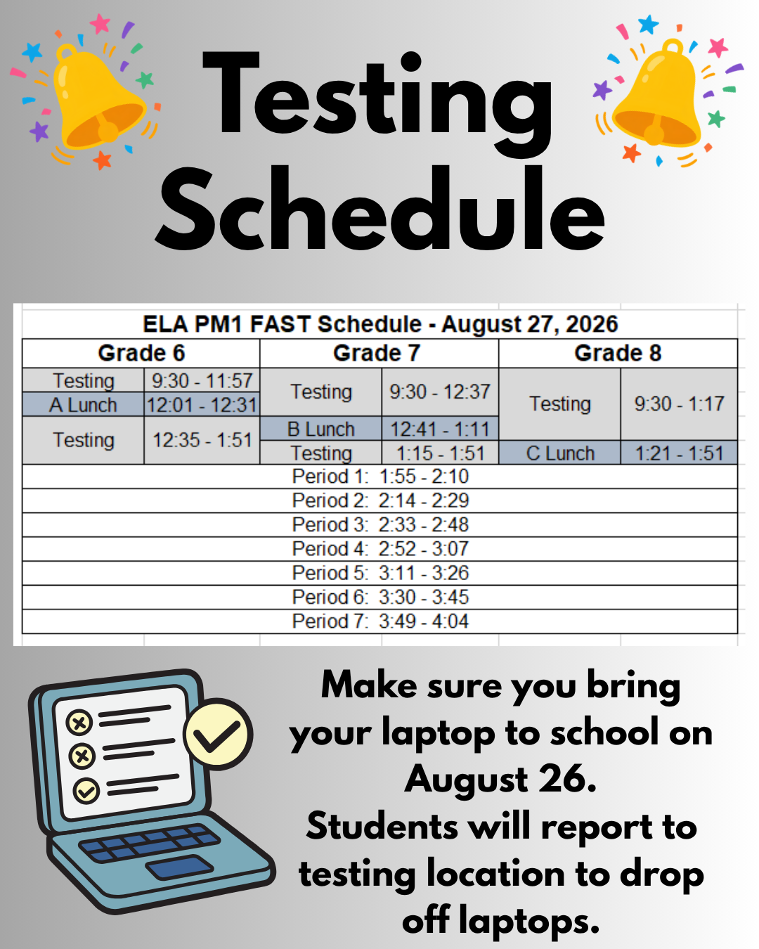 Testing August 27 - ELA PM1 FAST