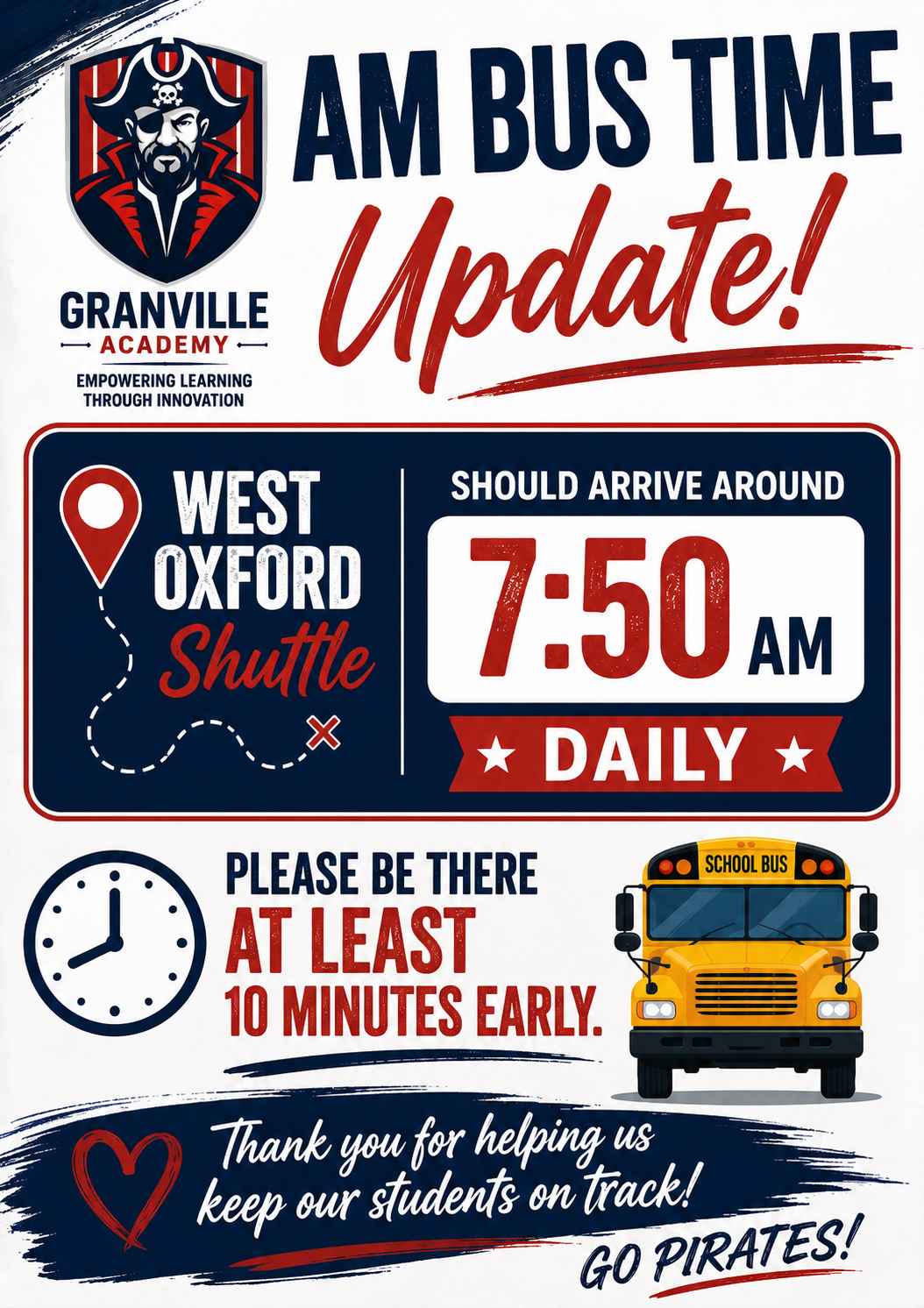 🚌 AM WEST OXFORD SHUTTLE BUS TIME UPDATE! 🏴‍☠️