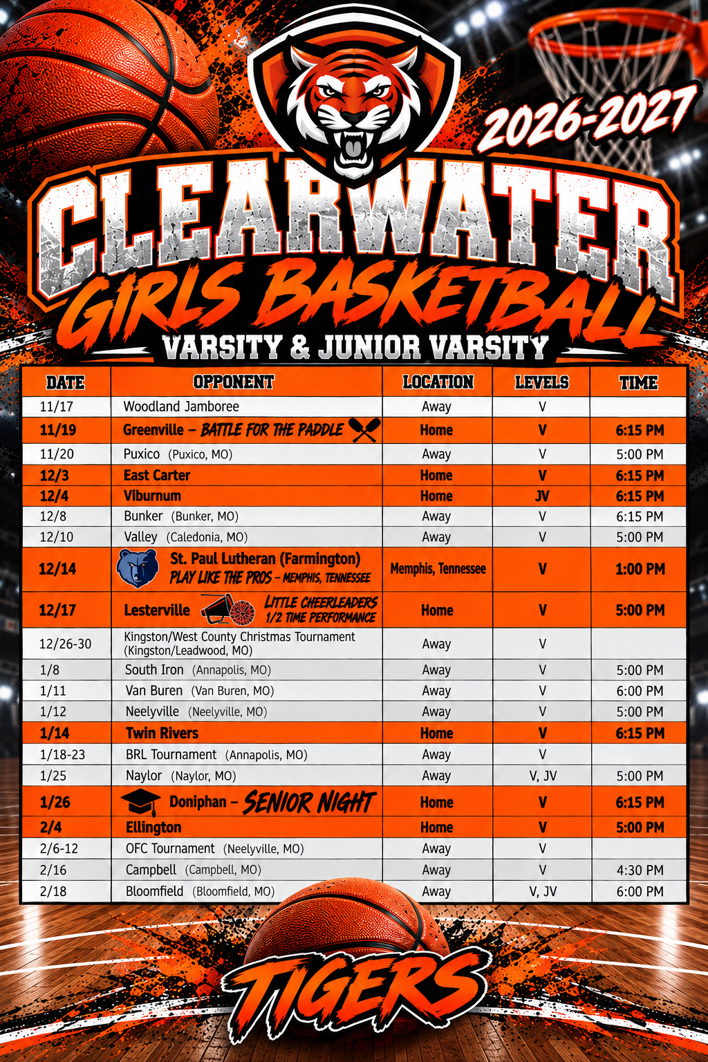 2026-27 Boys and Girls Basketball Game Schedules