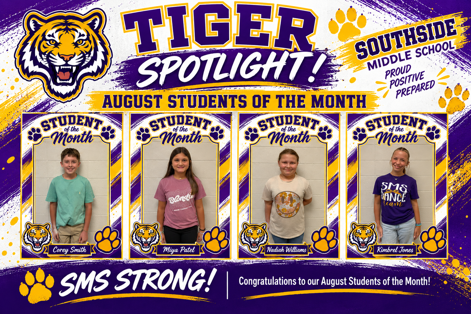 🐯 Tiger Spotlight: August Students of the Month! 💜💛